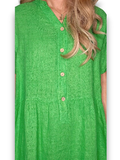 Bright Green Midi Coconut Button Dress