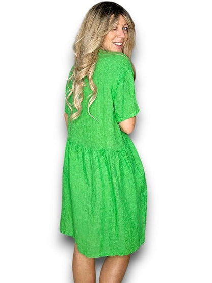 Bright Green Midi Coconut Button Dress