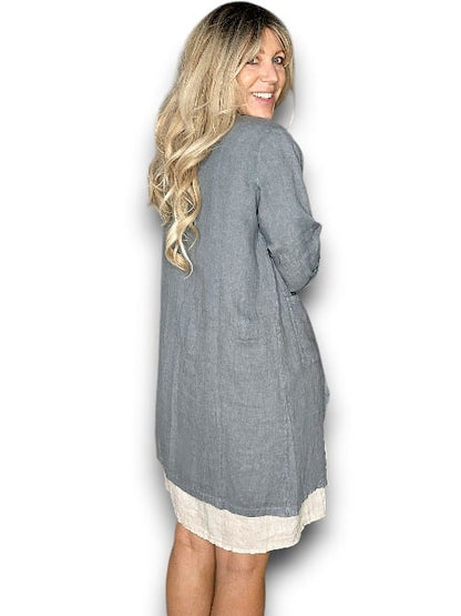 Grey Long Drawstring Linen Jkt