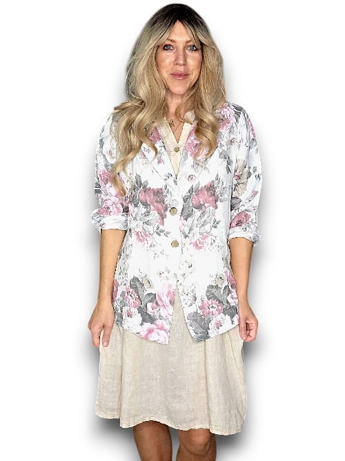 White Scarlett Rose Suit Linen Jkt