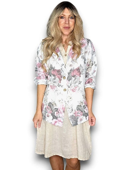 White Scarlett Rose Suit Linen Jkt