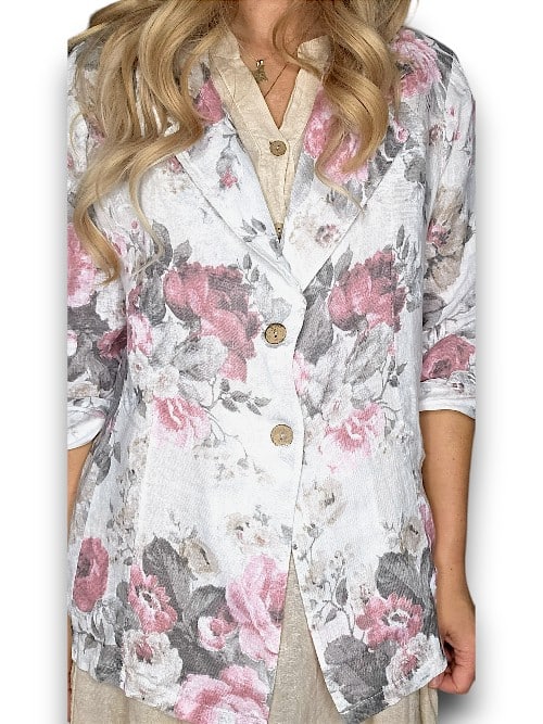 White Scarlett Rose Suit Linen Jkt