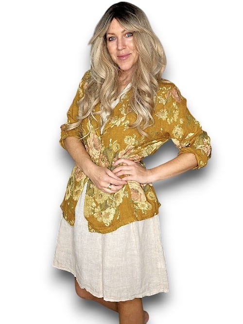 Mustard Scarlett Rose Suit Linen Jkt