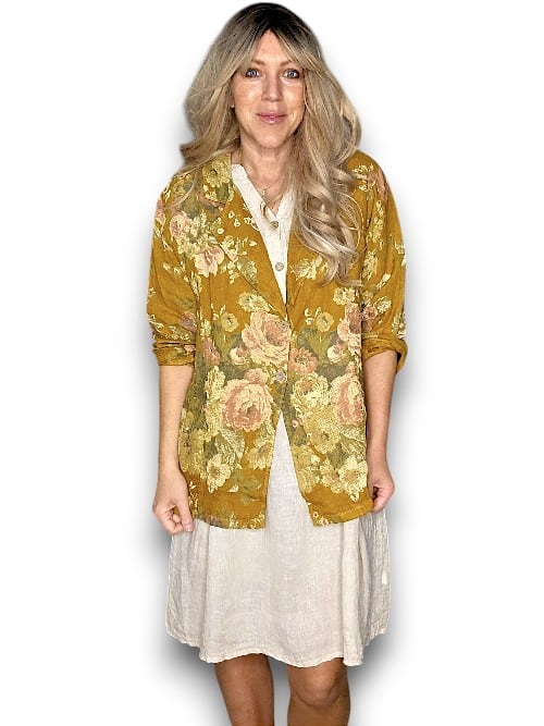 Mustard Scarlett Rose Suit Linen Jkt