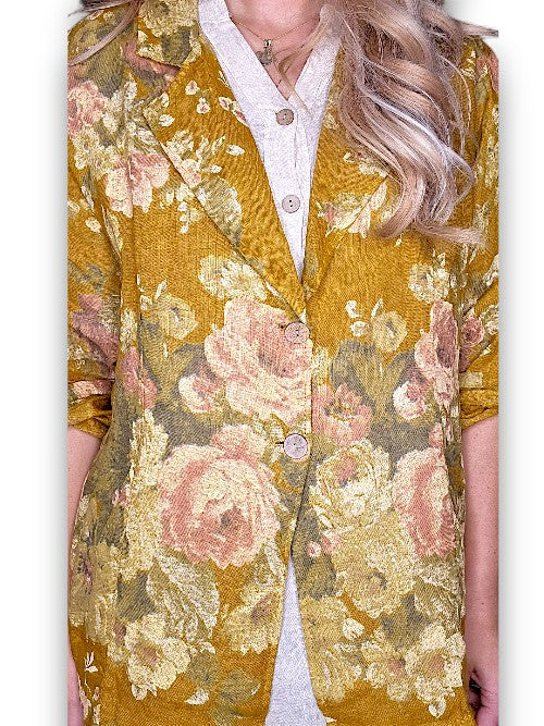 Mustard Scarlett Rose Suit Linen Jkt