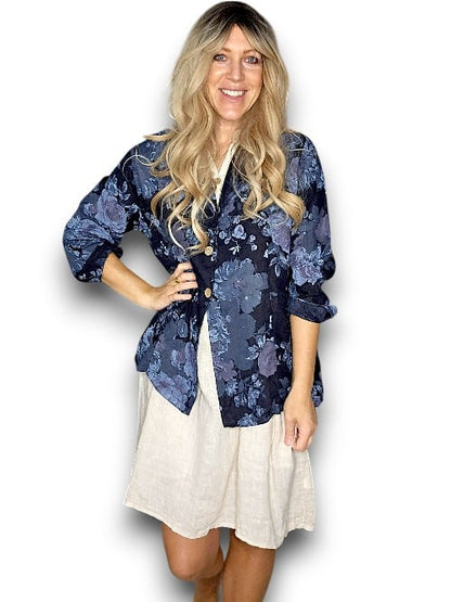 Navy Scarlett Rose Suit Linen Jkt