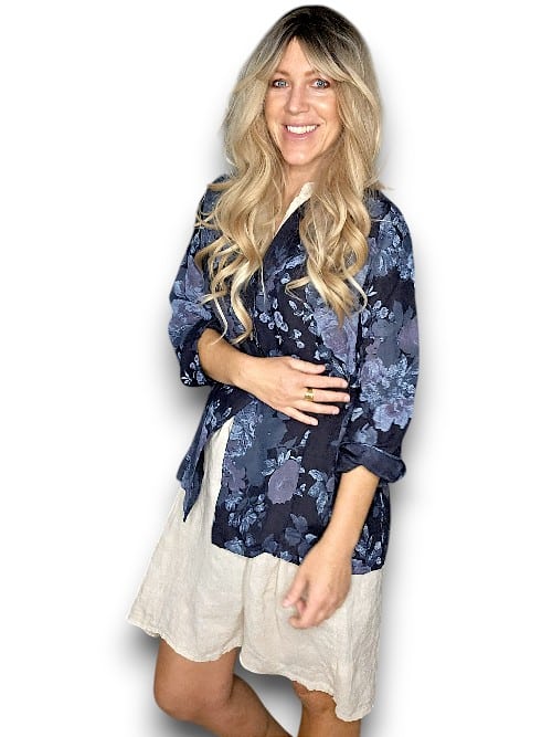 Navy Scarlett Rose Suit Linen Jkt