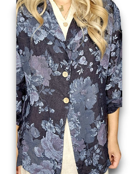 Navy Scarlett Rose Suit Linen Jkt