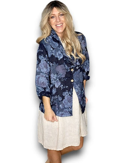 Navy Scarlett Rose Suit Linen Jkt