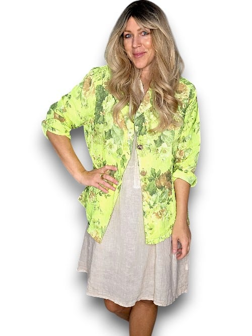 Neon Yellow Scarlett Rose Suit Linen Jkt