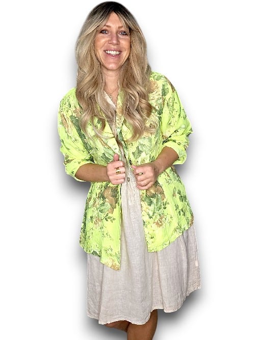 Neon Yellow Scarlett Rose Suit Linen Jkt