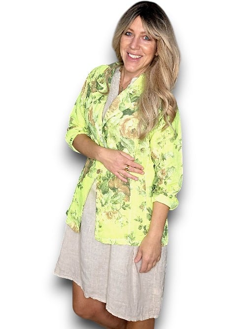 Neon Yellow Scarlett Rose Suit Linen Jkt