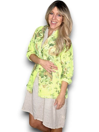 Neon Yellow Scarlett Rose Suit Linen Jkt