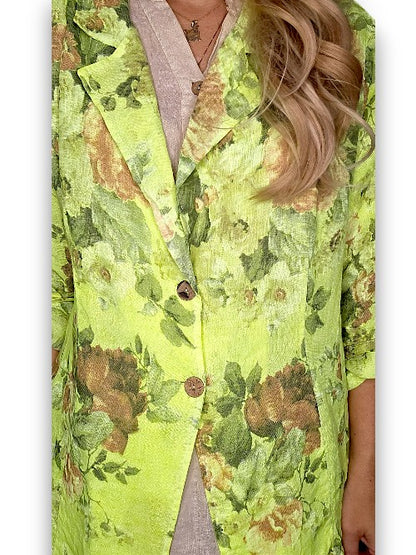 Neon Yellow Scarlett Rose Suit Linen Jkt