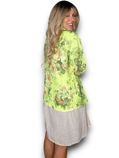 Neon Yellow Scarlett Rose Suit Linen Jkt