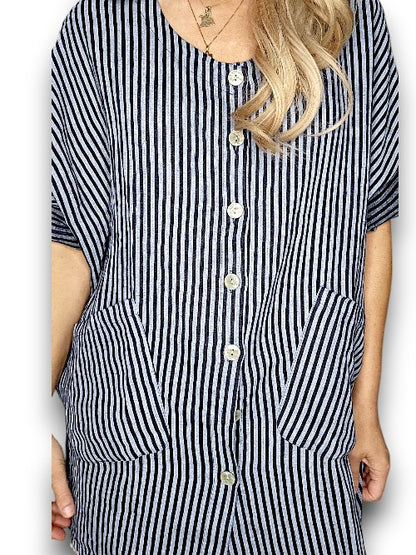 Charcoal Stripe Pearl Buttons Shirt