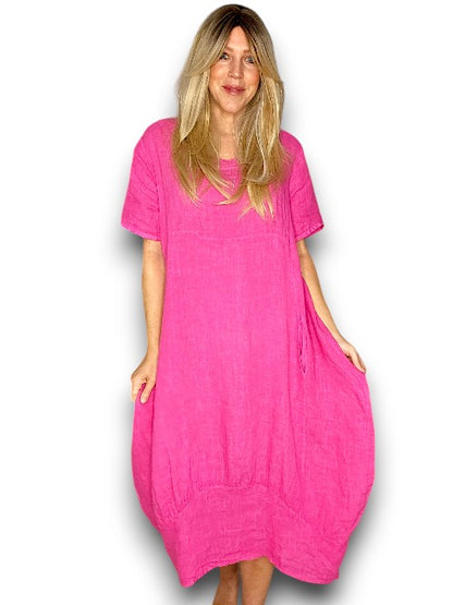Hot Pink Plain Mid Sleeve Maxi Dress