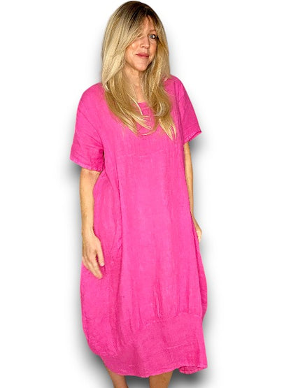 Hot Pink Plain Mid Sleeve Maxi Dress