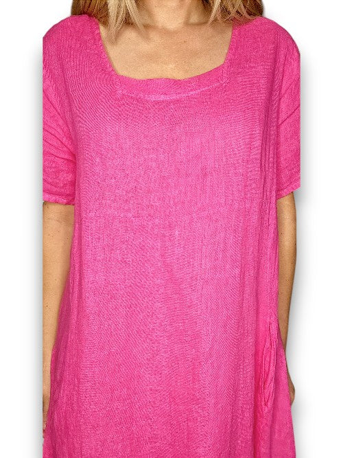 Hot Pink Plain Mid Sleeve Maxi Dress