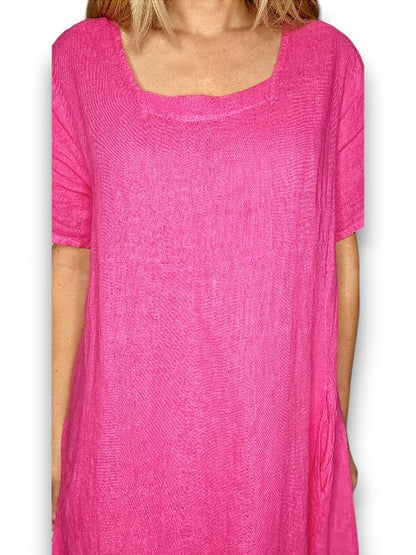 Hot Pink Plain Mid Sleeve Maxi Dress