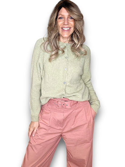Baby Alpaca/Blend Knit-Antique Lime Wave Cardigan