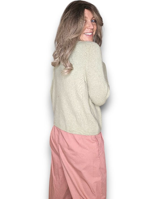 Baby Alpaca/Blend Knit-Antique Lime Wave Cardigan