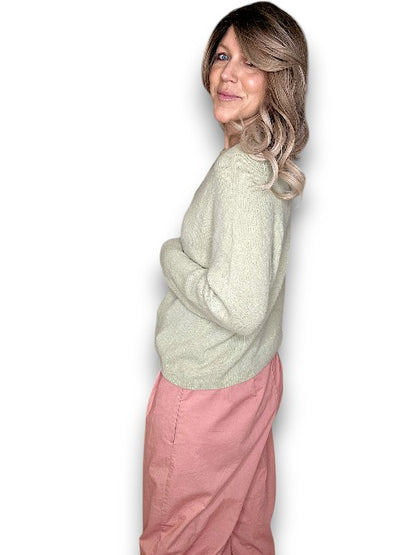 Baby Alpaca/Blend Knit-Antique Lime Wave Cardigan