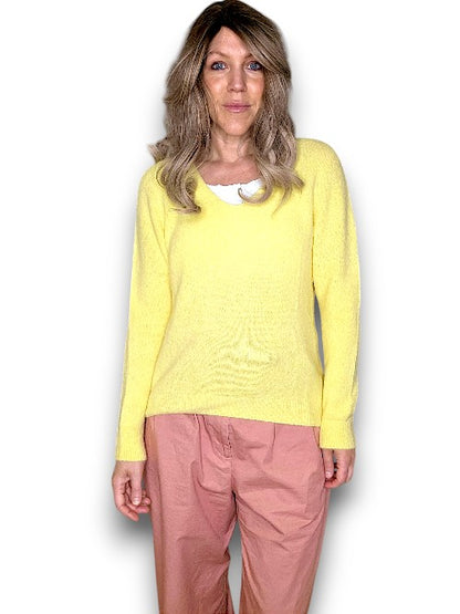 Baby Alpaca/Blend Knit-Lemon V-Neck Long Sleeve