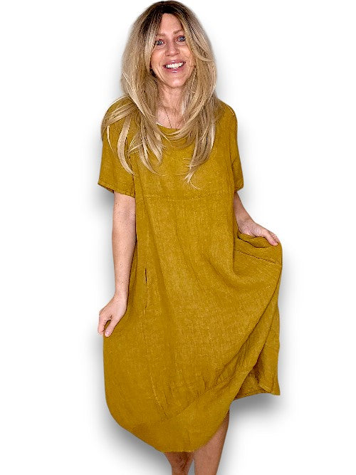 Mustard Plain Mid Sleeve Maxi Dress