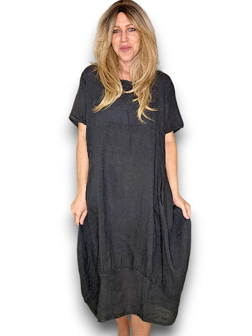 Charcoal Plain Mid Sleeve Maxi Dress