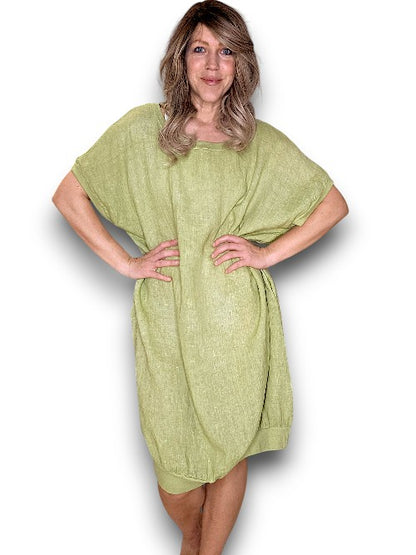 Antique Lime Plain Elastic Hem Dress