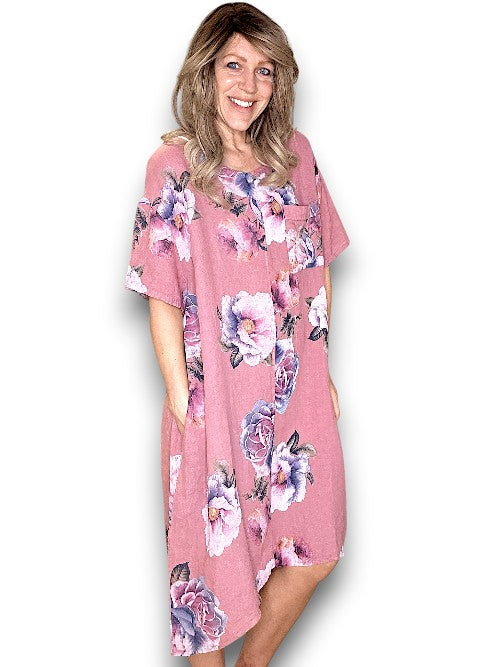 Antique Berry Ombre Peony Easy Peasy T-Shape Dress