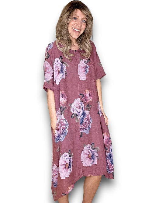 Plum Ombre Peony Easy Peasy T-Shape Dress