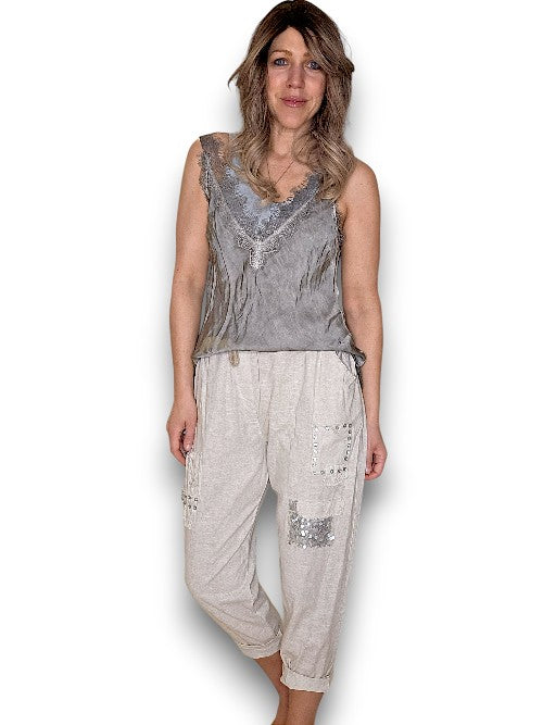 Beige Diamond Pkt Linen/Cotton Pant