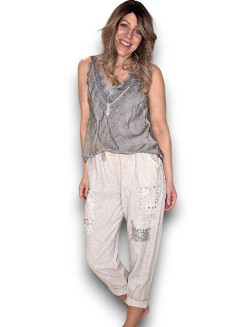 Beige Diamond Pkt Linen/Cotton Pant