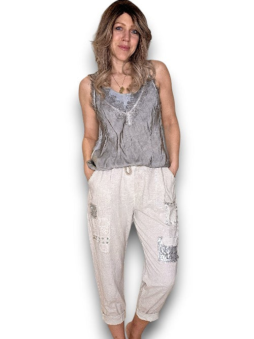 Beige Diamond Pkt Linen/Cotton Pant