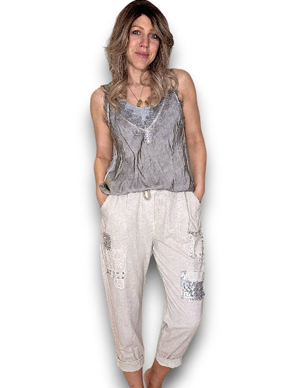Beige Diamond Pkt Linen/Cotton Pant