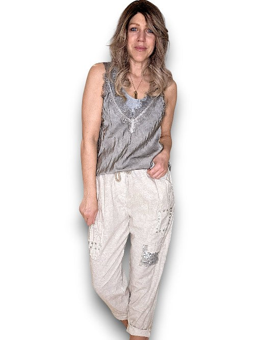 Beige Diamond Pkt Linen/Cotton Pant