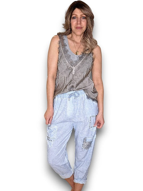 Baby Blue Diamond Pkt Linen/Cotton Pant