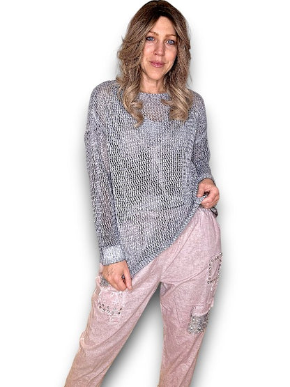 Faded Grey Crewneck Long Sleeve Knit