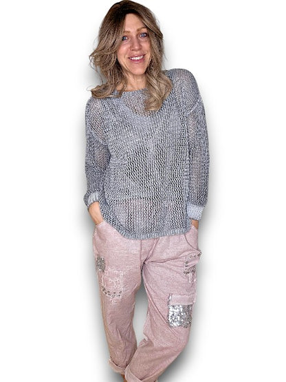 Faded Grey Crewneck Long Sleeve Knit