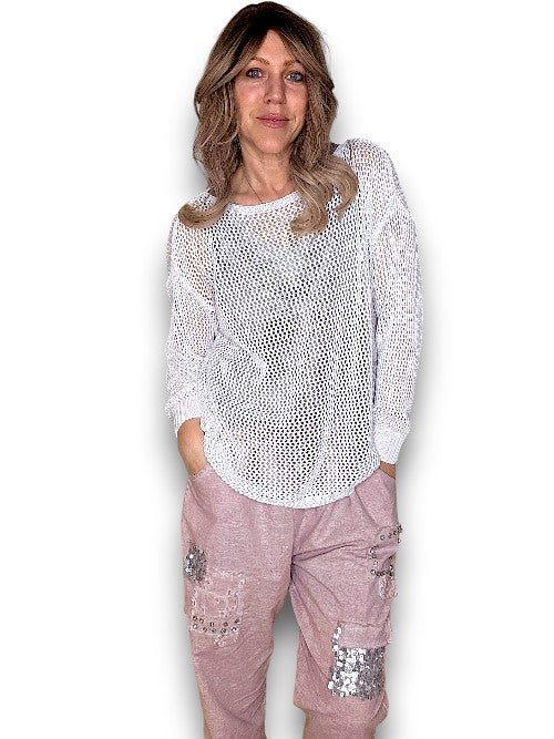 White Crewneck Long Sleeve Knit
