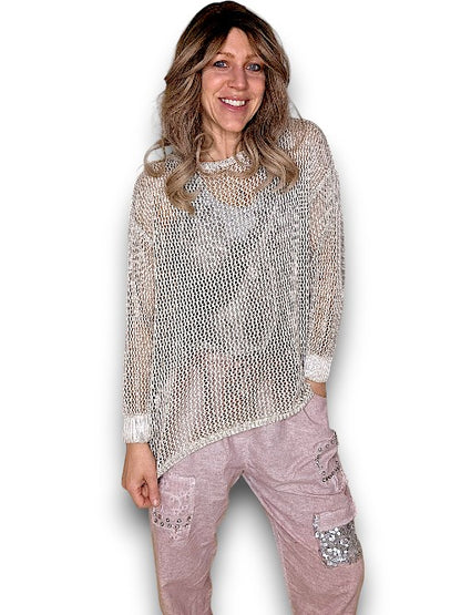 Beige Crewneck Long Sleeve Knit