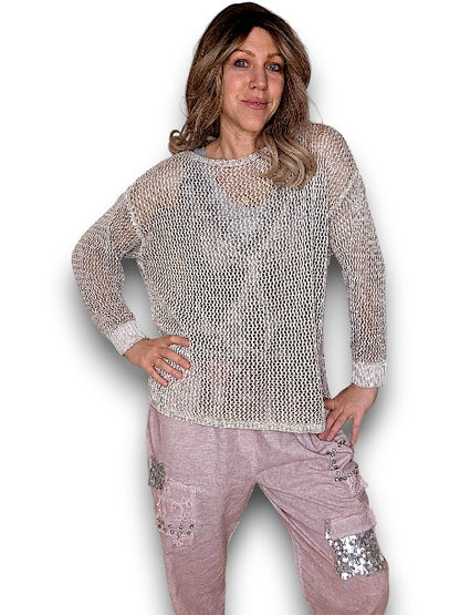 Beige Crewneck Long Sleeve Knit