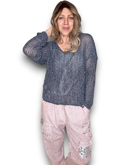 Charcoal V-neck Long Sleeve Knit