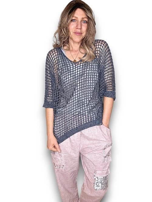 Charcoal Hollow Knit Sweater