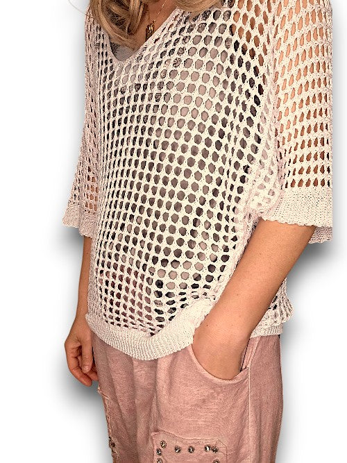 Blush/Beige Hollow Knit Sweater