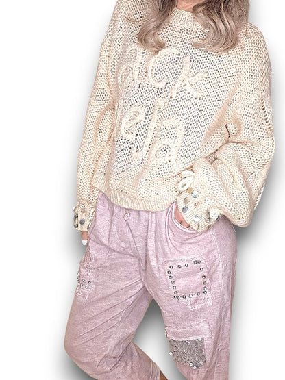 ACKLEJA Beige Pearl Sl Logo Knit