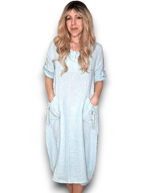 Mint Plain Button Sleeve Maxi Dress