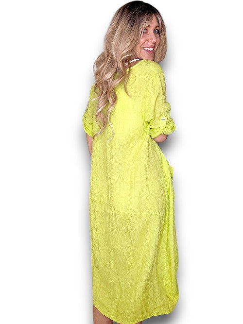 Limoncello Plain Button Sleeve Maxi Dress